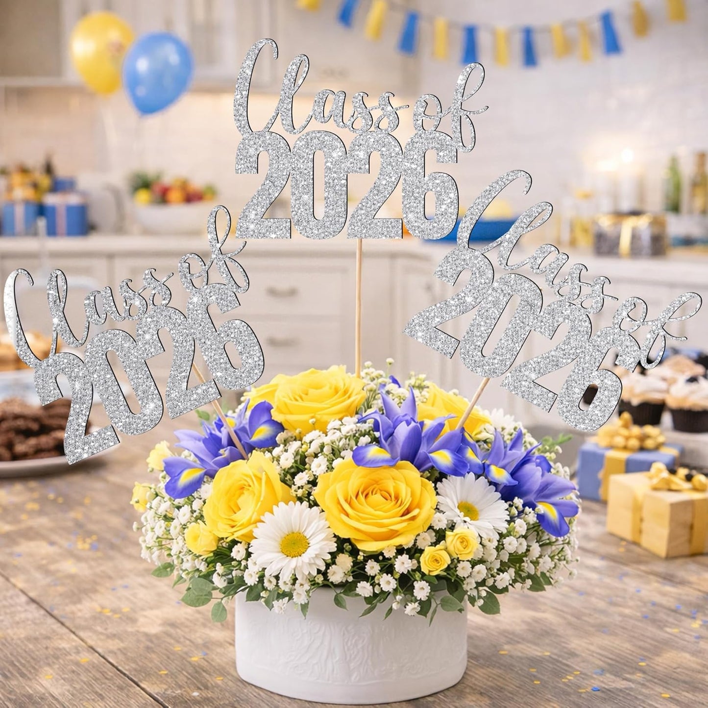 Class of 2026 Centerpieces Sticks for Graduation, 16 Pcs Graduation Decorations Cake Toppers, Graduation Theme Party Decorations Supply(BG)