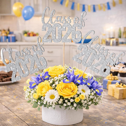 Class of 2026 Centerpieces Sticks for Graduation, 16 Pcs Graduation Decorations Cake Toppers, Graduation Theme Party Decorations Supply(BG)