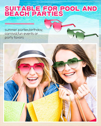 Photect 12 Pair Heart Shaped Sunglasses Neon Color Transparent Heart Glasses for Women Party Favor