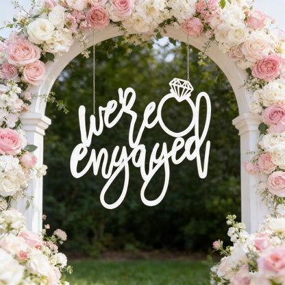 We're Engaged Sign,Wooden Wedding Decor for Backdrop with Diamond Accent,Just Engaged Sign, Engagement Welcome Sign, We’re Engaged Welcome Sign, Engaged Signs, Bridal Shower Decorations Photo Booth Props