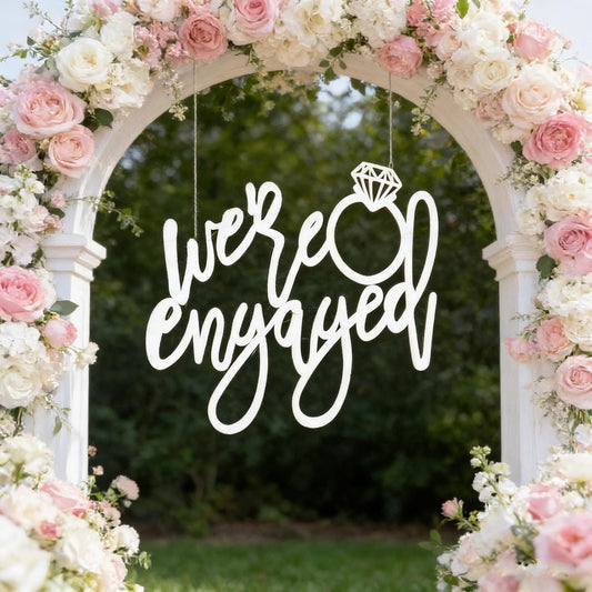 We're Engaged Sign,Wooden Wedding Decor for Backdrop with Diamond Accent,Just Engaged Sign, Engagement Welcome Sign, We’re Engaged Welcome Sign, Engaged Signs, Bridal Shower Decorations Photo Booth Props