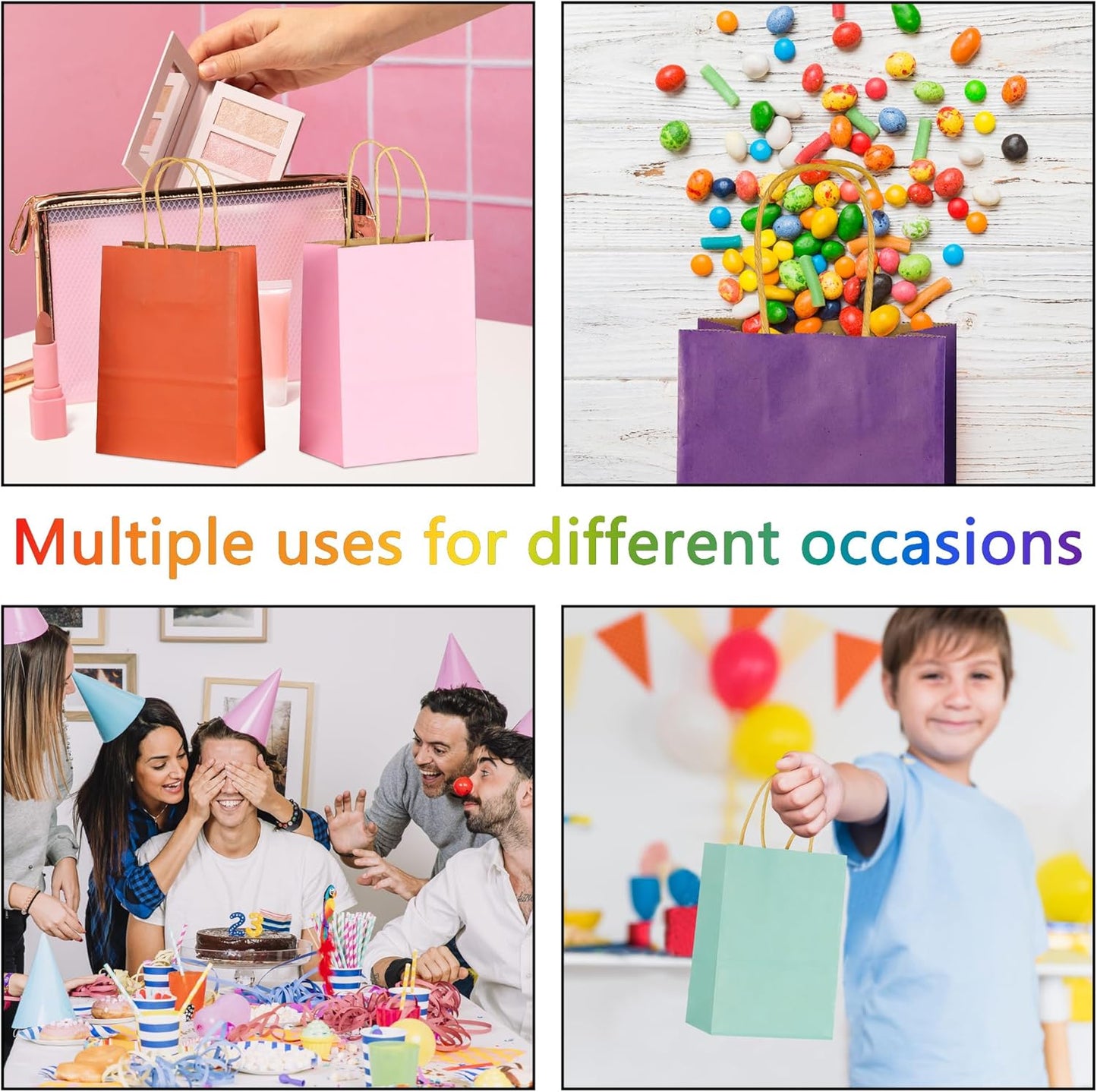 BLEWINDZ 32 Pieces Gift Bags with 32 Tissues, 8 Colors Party Favor Bags with Handles, Rainbow Gift Bag for Wedding, Birthday, Party Supplies and Gifts