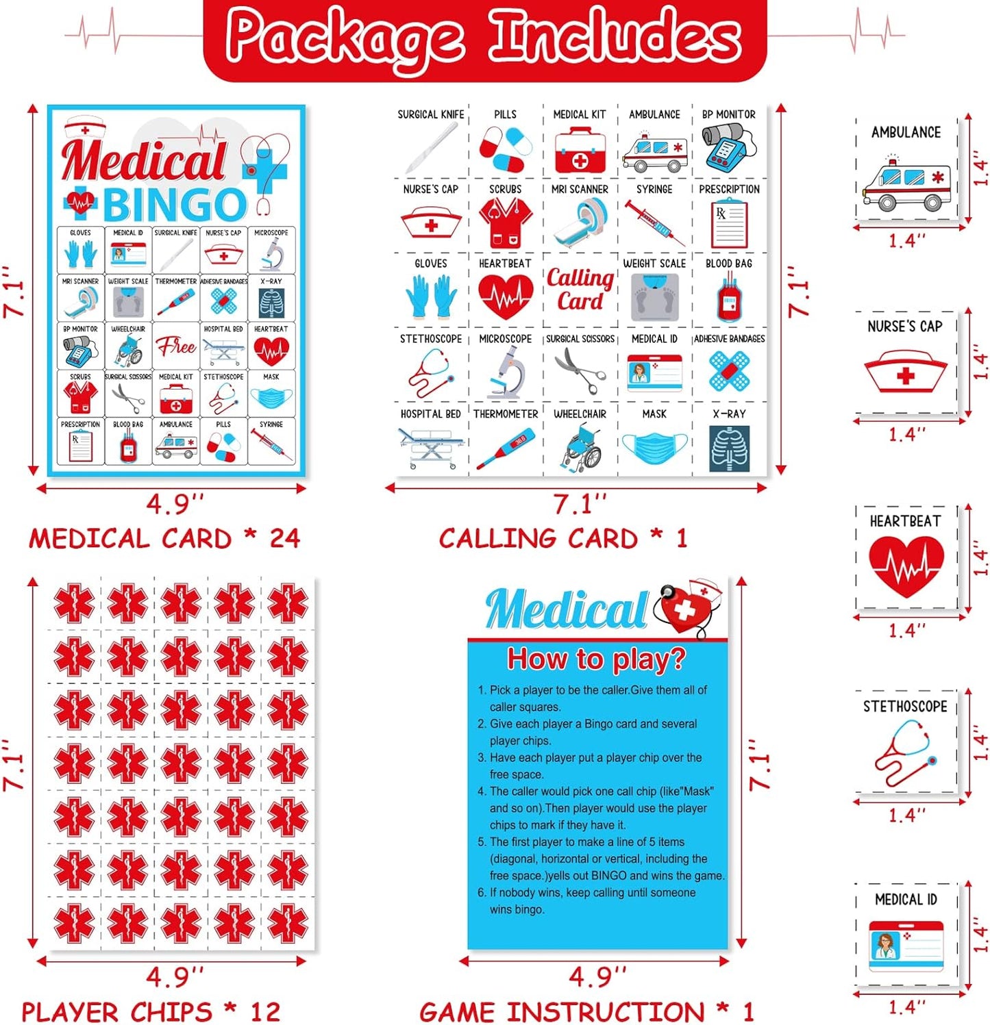 Cheereveal Nurse Graduation Party Games, Nurse Graduation Bingo Game with 12 Player Chips, 24 Medical Bingo Cards for Graduation Party Games 2026, Nursing Grad Party Activities Supplies
