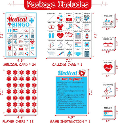 Cheereveal Nurse Graduation Party Games, Nurse Graduation Bingo Game with 12 Player Chips, 24 Medical Bingo Cards for Graduation Party Games 2026, Nursing Grad Party Activities Supplies