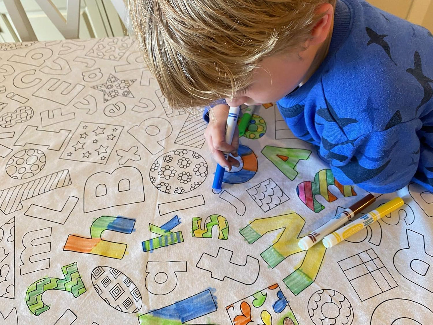 Animal Fun Design – Square Tablecloth 60”X60” – Interactive Coloring Tablecloth for Kids - Poly/Cotton Fabric – Washable and Reusable – DIY Activity for Children and Adults