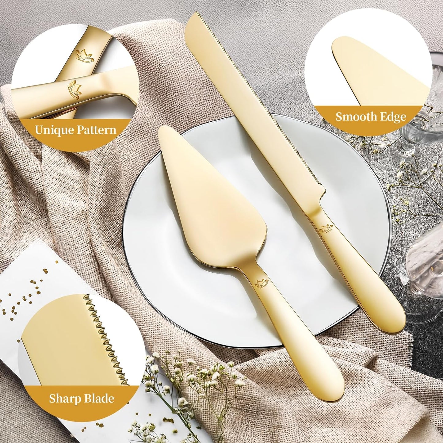 Cake Cutting Set for Wedding - Extended Cake Knife and Server Set Thickened Stainless Steel 13.0" Cake Cutter 10.49" Pie Spatula Great for Birthday Anniversary Christmas Gift 2 Pcs Silver