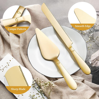 Cake Cutting Set for Wedding - Extended Cake Knife and Server Set Thickened Stainless Steel 13.0" Cake Cutter 10.49" Pie Spatula Great for Birthday Anniversary Christmas Gift 2 Pcs Silver