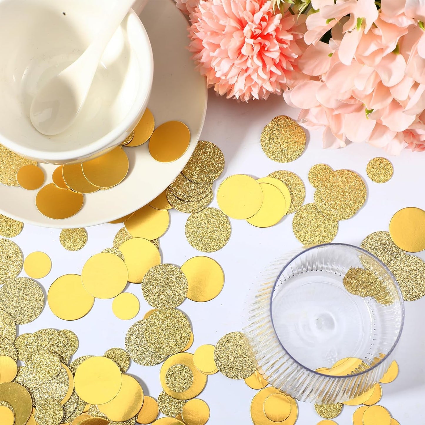 Gold Confetti for Tables, 200Pcs Round Glitter Scatter Table Decoration - Gold Confetti Craft for Wedding Bridal Baby Shower Celebration Circle Dots Decor
