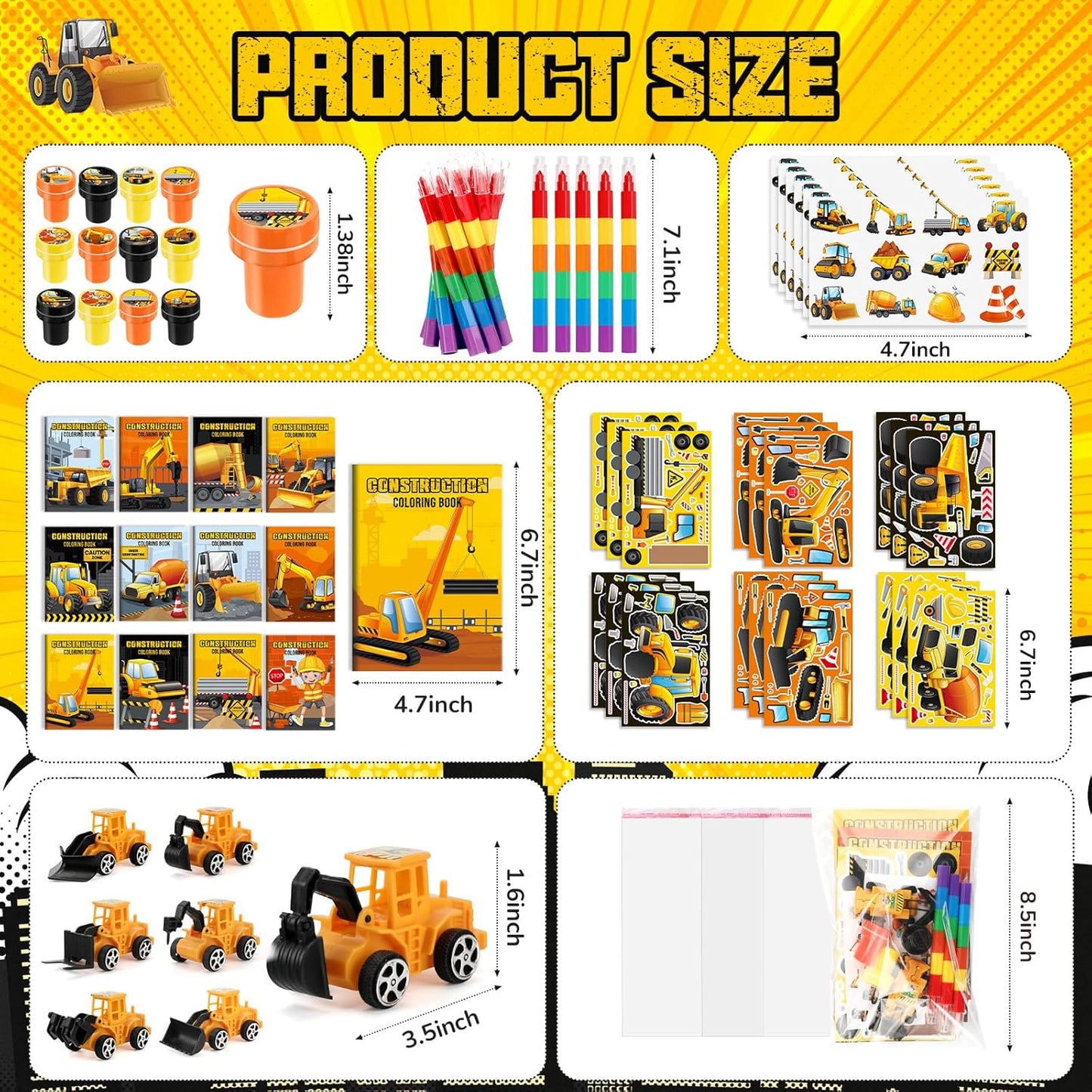 BenLouis 84Pcs Construction Party Favors Excavator Theme Coloring Books Crayons Sticker Set Bulk for Kids Construction Birthday Goodie Bag Stuffer Classroom Gifts Rewards Craft Pinata Fillers