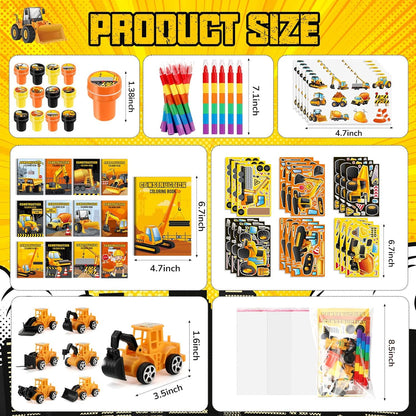 BenLouis 84Pcs Construction Party Favors Excavator Theme Coloring Books Crayons Sticker Set Bulk for Kids Construction Birthday Goodie Bag Stuffer Classroom Gifts Rewards Craft Pinata Fillers