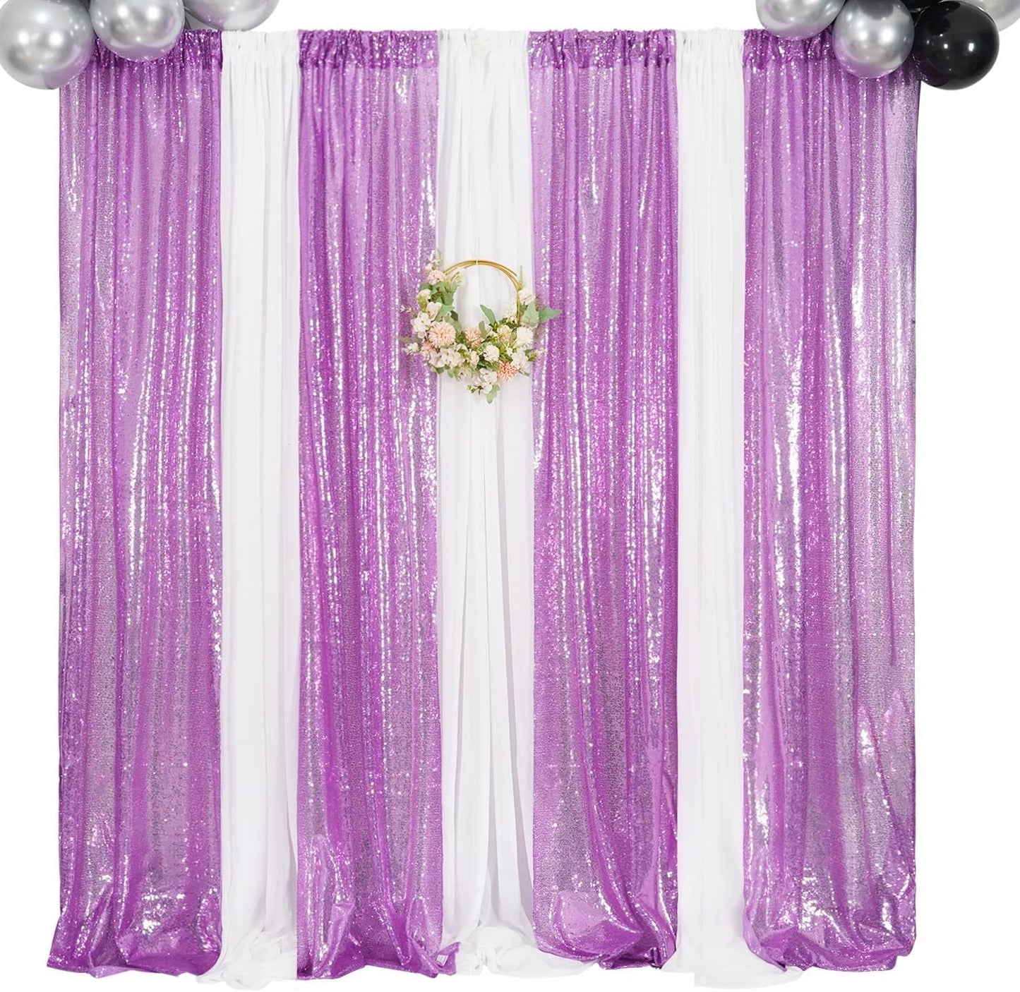 Poise3EHome Black Sequin Backdrop Curtains, 2 Panels 2FTx8FT Glitter Photo Booth Backdrop for Halloween Birthday Bachelorette Wednesday Twilight Party Decorations
