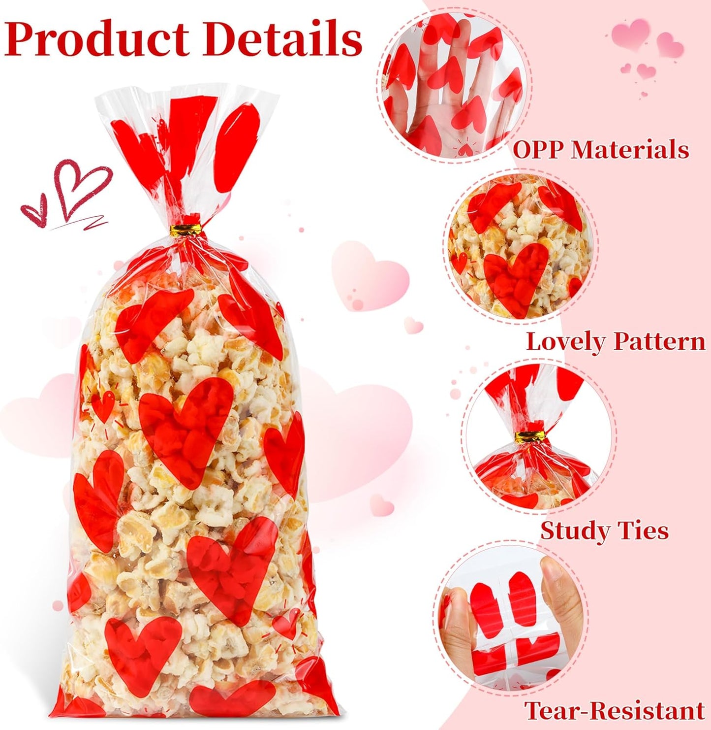 Soarvita Wildflower Cellophane Treat Bags: 50Pack Clear Plastic Floral Goodie Bags with 60 Ties for Cookies Snacks & Gift Packaging, Spring Candy Bag for Baby Bridal Shower Wedding Party Favors
