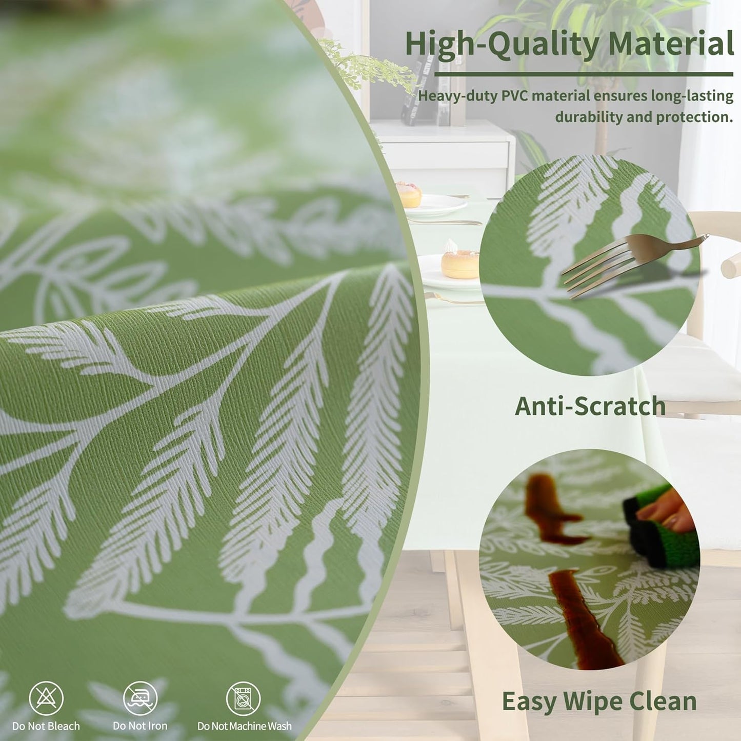 Rectangle Table Cloth,100% Waterproof Tablecloth Oil Proof Spill Proof Vinyl Table Cloth, Wipe Clean Plastic Table Cover for Dining, Camping, Indoor and Outdoor 52" x 70",Leaves