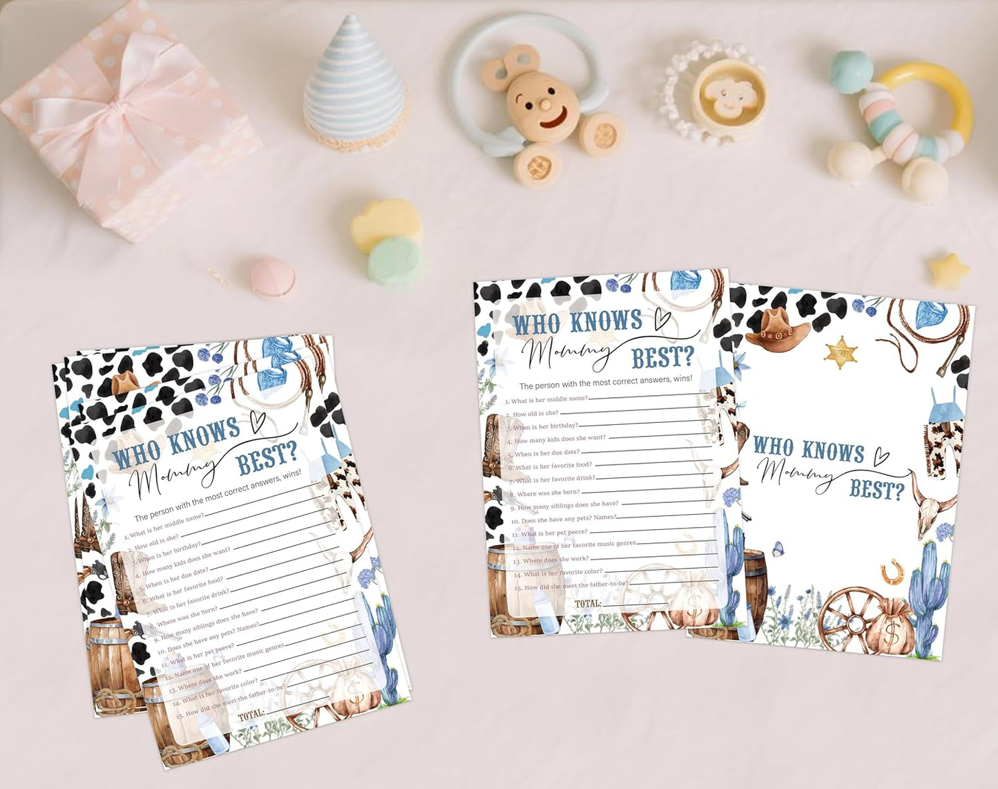 Cowboy Baby Shower Bingo Game, Pack of 30 Game Cards, Wild West Rodeo Shower Game, Gender Reveal Party Decorations, Gender Neutral - KR59