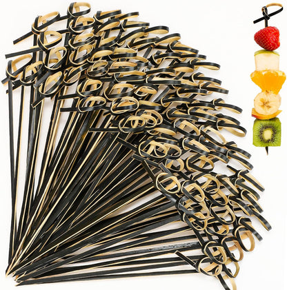 Meanplan 1000 Pcs Bamboo Cocktail Picks 4.72 Inch Bamboo Skewers Handmade Food Garnish Sticks with Looped Knot Fruit Toothpicks for Drinks Appetizer Cocktail Themed Party Snack(Green)