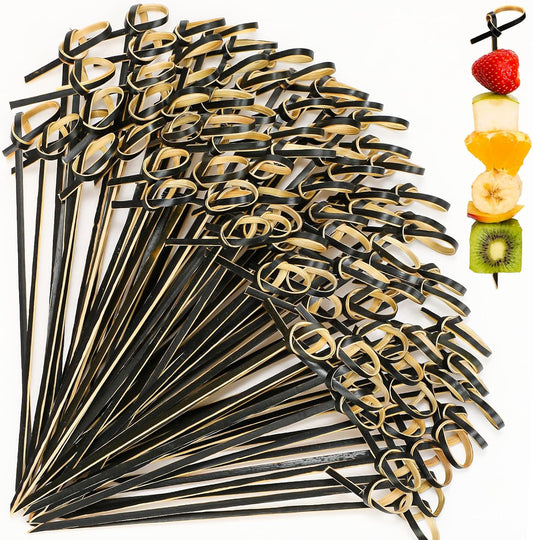 Meanplan 1000 Pcs Bamboo Cocktail Picks 4.72 Inch Bamboo Skewers Handmade Food Garnish Sticks with Looped Knot Fruit Toothpicks for Drinks Appetizer Cocktail Themed Party Snack(Green)