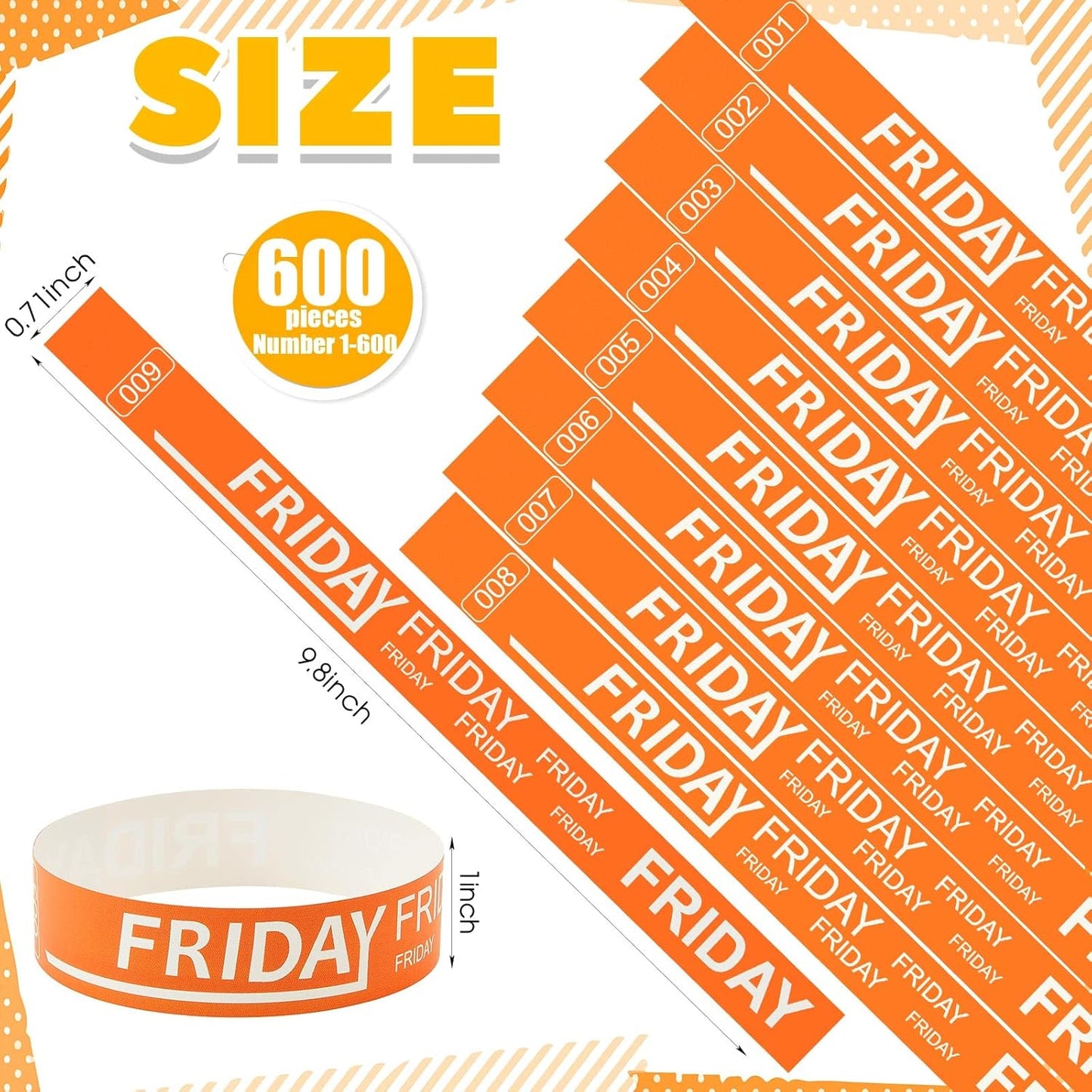 Henoyso 600 Pcs Saturday Paper Wristbands Event Admission Paper Bracelets Numbered Waterproof Party Armbands for Events Day of the Week(Red)