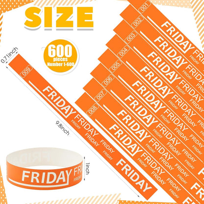 Henoyso 600 Pcs Saturday Paper Wristbands Event Admission Paper Bracelets Numbered Waterproof Party Armbands for Events Day of the Week(Red)