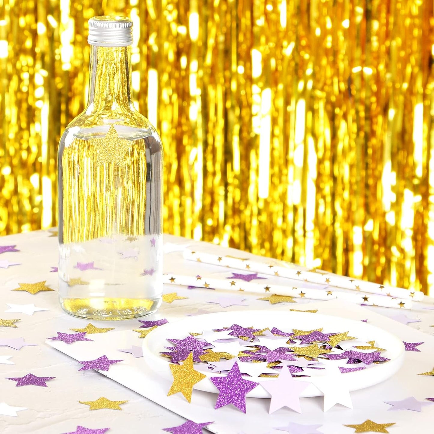 300pcs Navy Blue White Silver Confetti,Glitter Paper decor Twinkle Little Star Table Confetti,Birthday Graduation 2024 Fathers Day Wedding Baby Shower Party Decorations Circle Dots Lasting Surprise