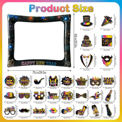 Hawaiian Photo Booth Props & Inflatable Frame, 30Pcs Luau Photobooth Props with Large Inflatable Inflatable Selfie Picture Frame for Summer Tropical Aloha Luau Party Selfie Supplies