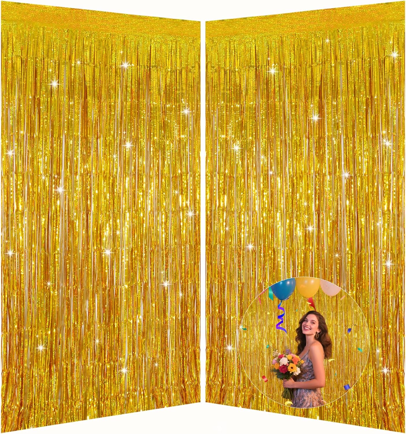 Iridescent Party Decorations Fringe Backdrop, Sparkling Holographic Foil Fringe Tinsel Curtains for Frozen Mermaid Birthday Party Decor - 3.28x6.56ft 2 Packs