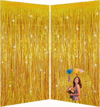 Iridescent Party Decorations Fringe Backdrop, Sparkling Holographic Foil Fringe Tinsel Curtains for Frozen Mermaid Birthday Party Decor - 3.28x6.56ft 2 Packs