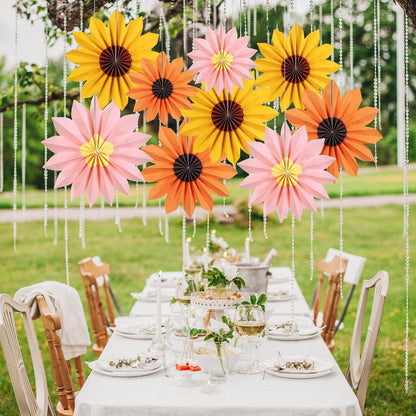 PAPER JAZZ Paper Flowers with Paper Fan Boho Hanging Decor Artificial Flowers Decorations for Wall Pink and Orange Party Decorations for Classroom, Beach Party, Summer Birthday Party Pack of 11.