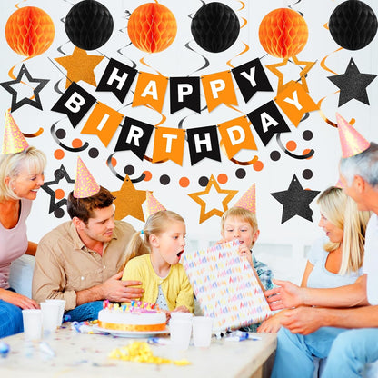 meowtastic Birthday Decorations, Happy Birthday Banner with Honeycomb Balls, Stars Hanging Swirl Streamers, Circle Dots Garland, Happy Birthday Party Decorations for Women Men Boys Girls (Blue)