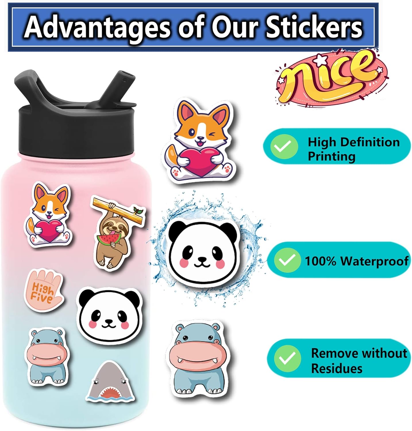 200PCS Waterproof Vinyl Stickers for Water Bottles, Cute Kids Stickers for Classroom Decor, Teacher Supplies & Classroom Must Haves