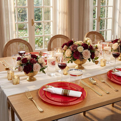 350 Pieces Black and Gold Plastic Plates with Disposable Silverware, Include 50 Dinner Plates 9”, 50 Dessert Plates 6.3”, 50 Black Cups 9 OZ, 50 Pre Rolled Napkins for Wedding Party Graduation