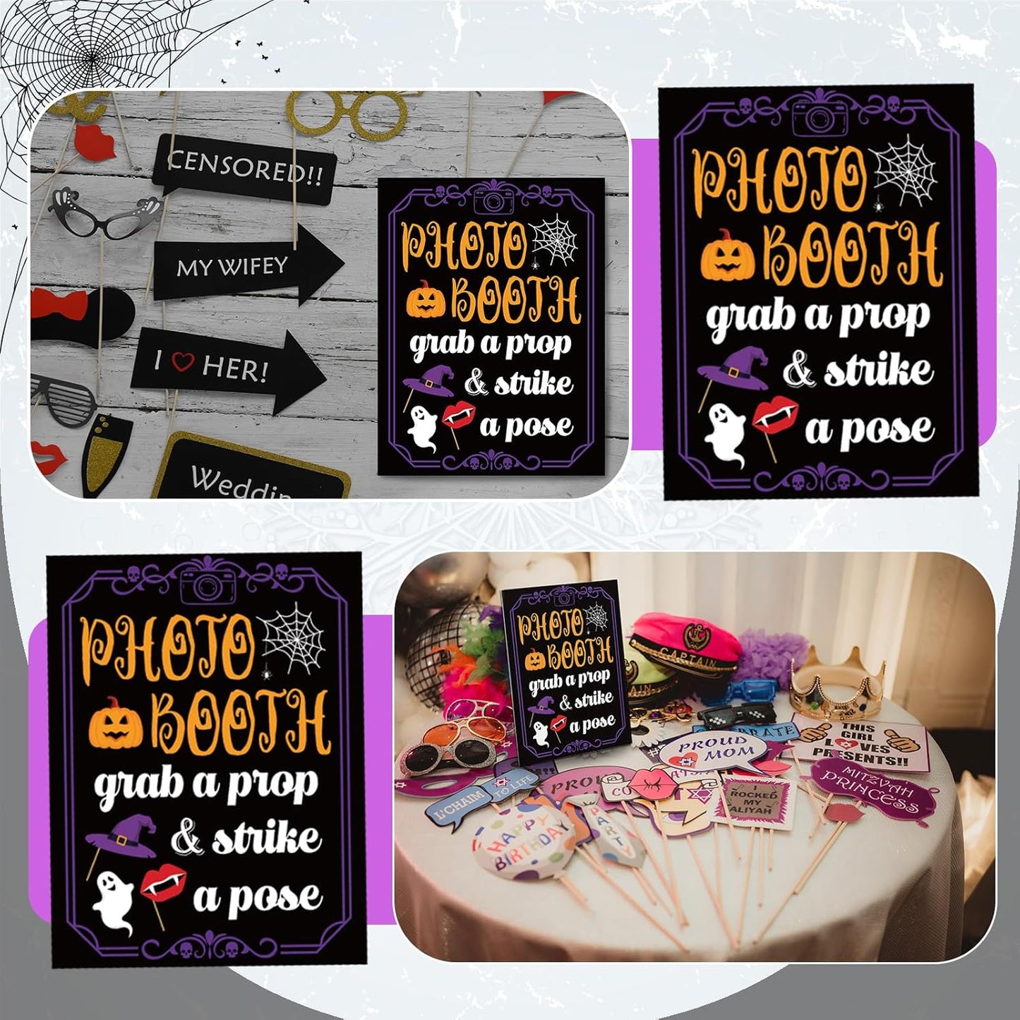Briwooody Photo Booth Sign with Stand Retro Background Table for Indoor and Outdoor Party Theme Event Photography Props Desktop Decoration Supplies