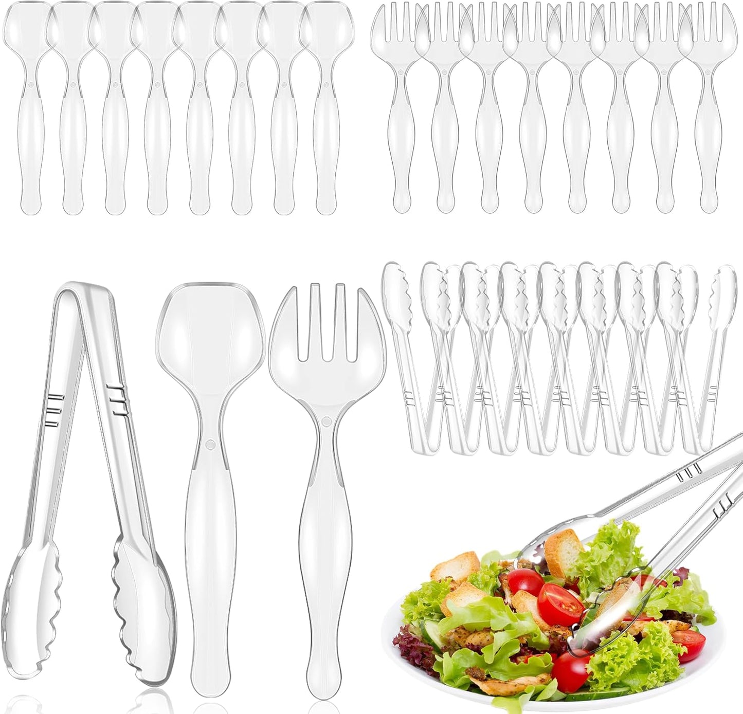 Disposable Plastic Serving Utensils Set (Black, 36 Pcs)
