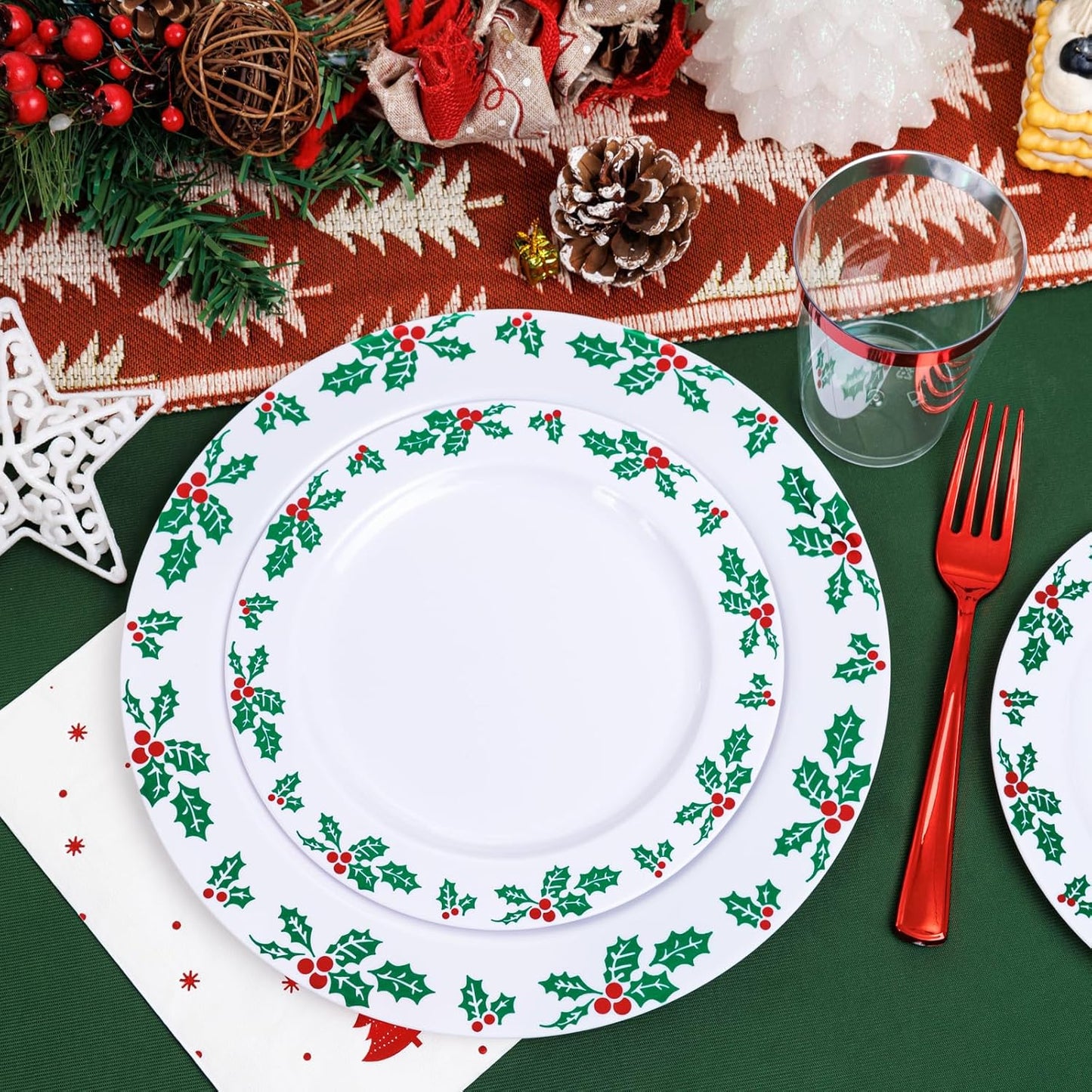350 Pieces Black and Gold Plastic Plates with Disposable Silverware, Include 50 Dinner Plates 9”, 50 Dessert Plates 6.3”, 50 Black Cups 9 OZ, 50 Pre Rolled Napkins for Wedding Party Graduation