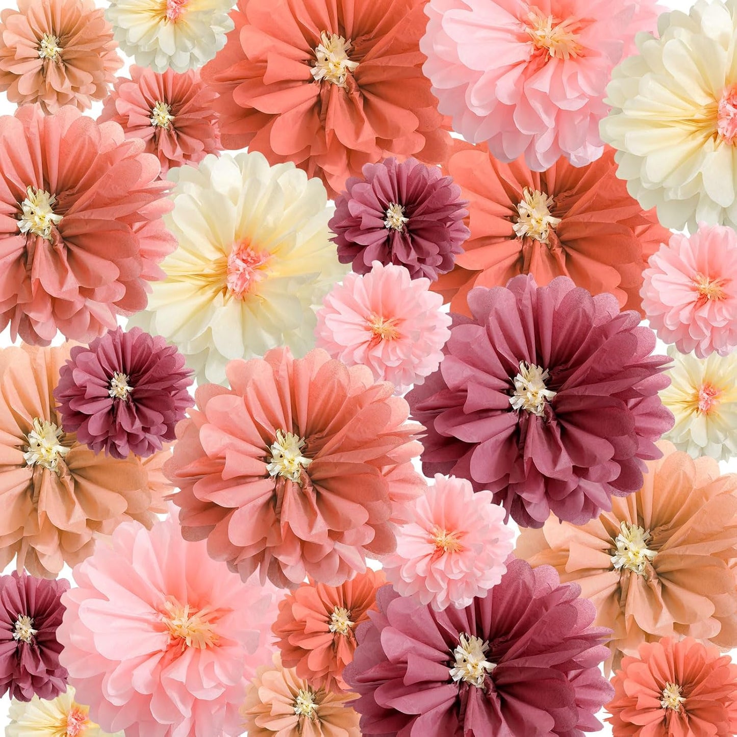 Watersay 12 Pcs 10" 20" Giant Mexican Fiesta Paper Flowers Colorful Tissue Crepe Flowers Pom Poms Craft for Floral Party Backdrop Wedding Birthday Party (Dusty Color)
