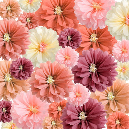 Watersay 12 Pcs 10" 20" Giant Mexican Fiesta Paper Flowers Colorful Tissue Crepe Flowers Pom Poms Craft for Floral Party Backdrop Wedding Birthday Party (Dusty Color)