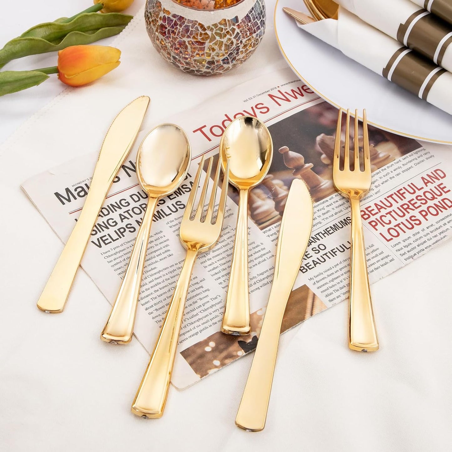Supernal 240 Silver Plastic Silverware Set - 60 Sets Pre Rolled Napkins with Cutlery - Mirror Polished Real Look Disposable Silver Utensils- Elegant Heavy Duty Flatware for Weddings & Catering