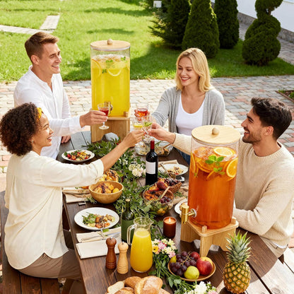 FavorFlavor Glass Drink Dispenser for Parties:2PCS 1.5 Gallon Large Beverage Dispenser with Stand,Water Lemonade Dispenser with Stainless Steel Spigot,Ideal for Dispensing Juice, Beverages, Sun Tea