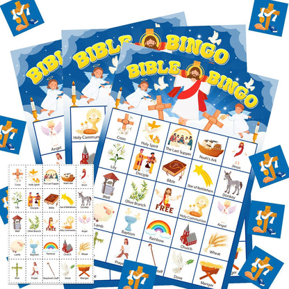 24 Players Bible Bingo Game, Bingo Game for Adults, Jesus Christian Sunday Church Activity, Religious Party Xmas Party Decorations Supplies, Vacation Bible School Bingo Cards