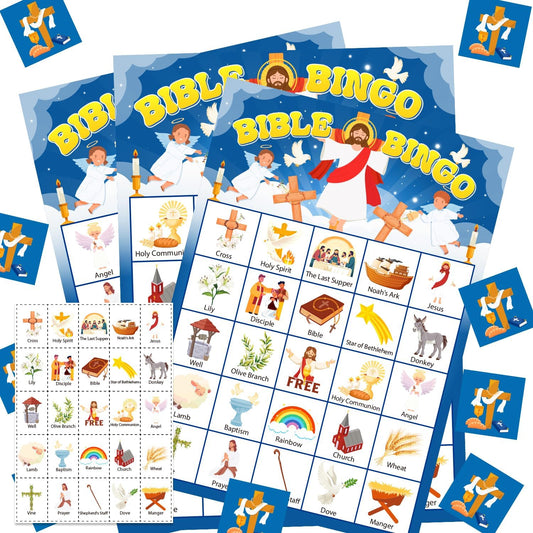 24 Players Bible Bingo Game, Bingo Game for Adults, Jesus Christian Sunday Church Activity, Religious Party Xmas Party Decorations Supplies, Vacation Bible School Bingo Cards