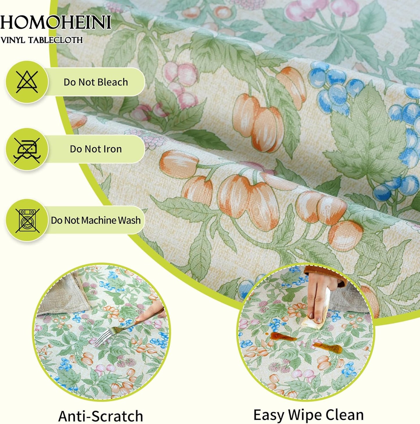 Rectangle Table Cloth,100% Waterproof Tablecloth Oil Proof Spill Proof Vinyl Table Cloth, Wipe Clean Plastic Table Cover for Dining, Camping, Indoor and Outdoor 52" x 70",Leaves