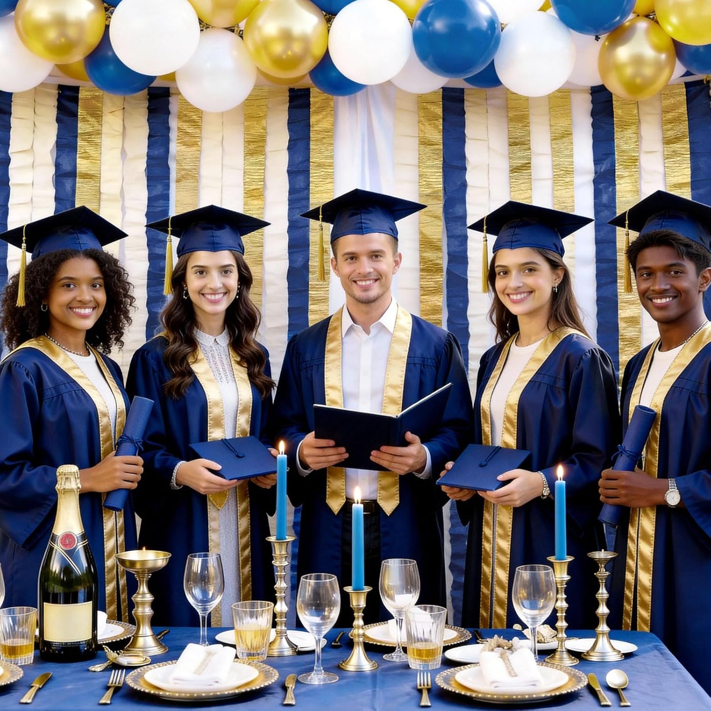 NICROLANDEE Navy Blue Party Decorations - 6 Rolls Navy Blue Gold Ivory Crepe Paper Streamers Tassels Paper for Graduation Party Bridal Shower Wedding Birthday Supplies