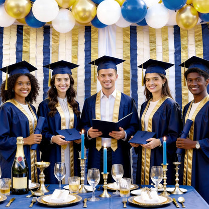 NICROLANDEE Navy Blue Party Decorations - 6 Rolls Navy Blue Gold Ivory Crepe Paper Streamers Tassels Paper for Graduation Party Bridal Shower Wedding Birthday Supplies