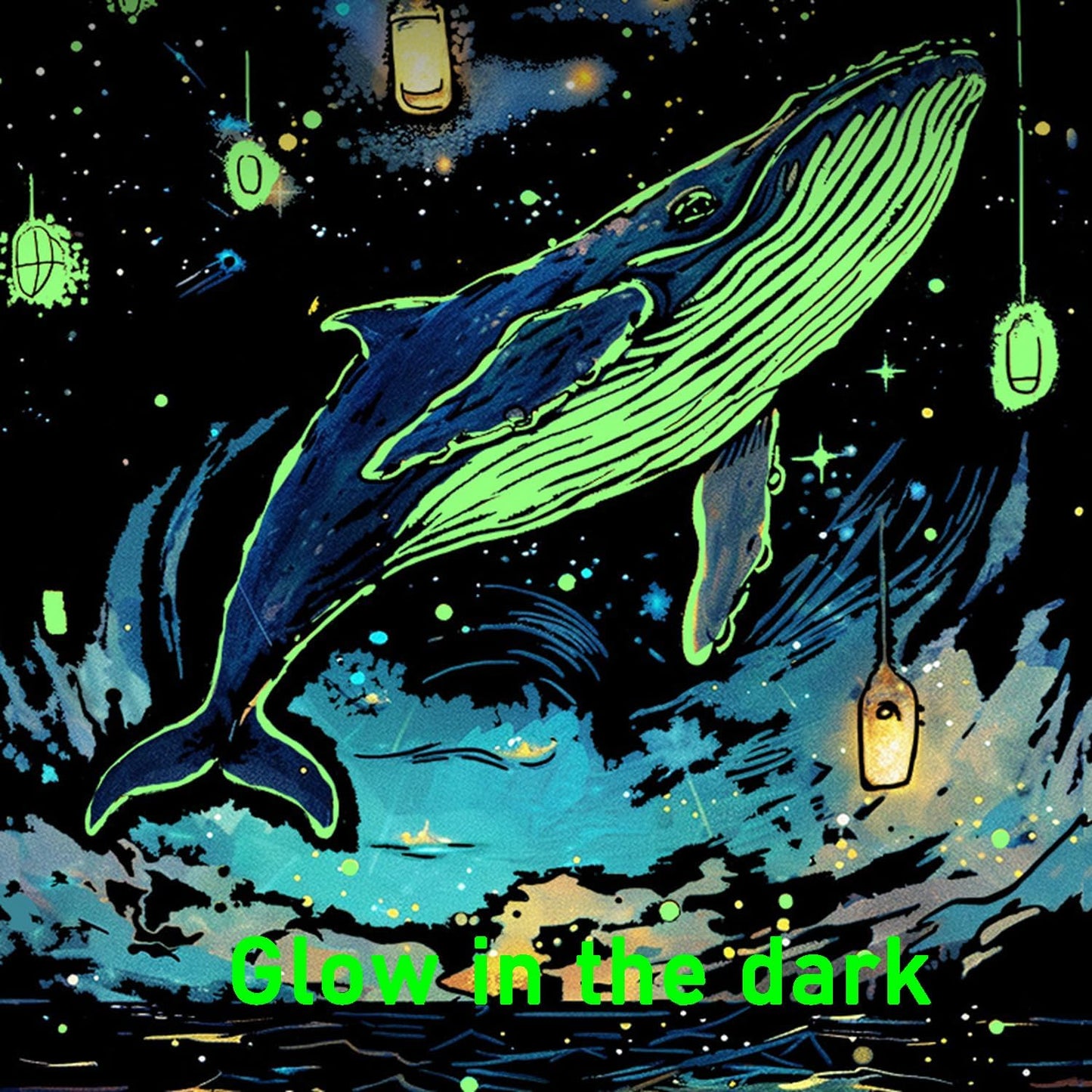 Georgie Porgy Scratch Paper Art Set for Kids Adults Magic Rainbow Scratchboards for DIY Arts and Crafts Kits Christmas Birthday Gift with Scratching Tools Kit (A4-Noctilucent Whale + Sea World)