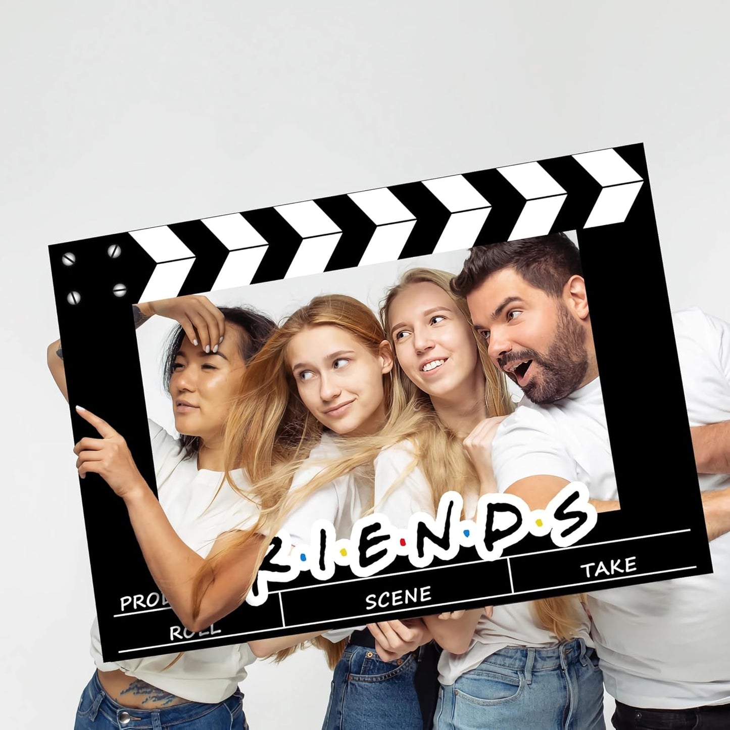 Friends Themed Photo Booth Props, 27.5 x 19.6 in Photo Booth Frame Friends Merchandise Party Decorations Supplies for Birthday, Graduation, Festivals, Anniversary, Wedding (Film Clapper Board Style)