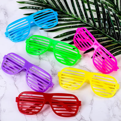 54 Pack Neon Party Shutter Shades Glasses,80's Party Slotted Plastic Sunglasses Eyewear Party Favors and Party Props for Kids Teens Adults