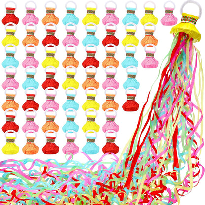 Sratte 100 Pcs Hand Throw Streamers with Colorful Ribbon No Mess Confetti Crackers for Halloween, Wedding, Party, Graduation, Birthday, Celebration