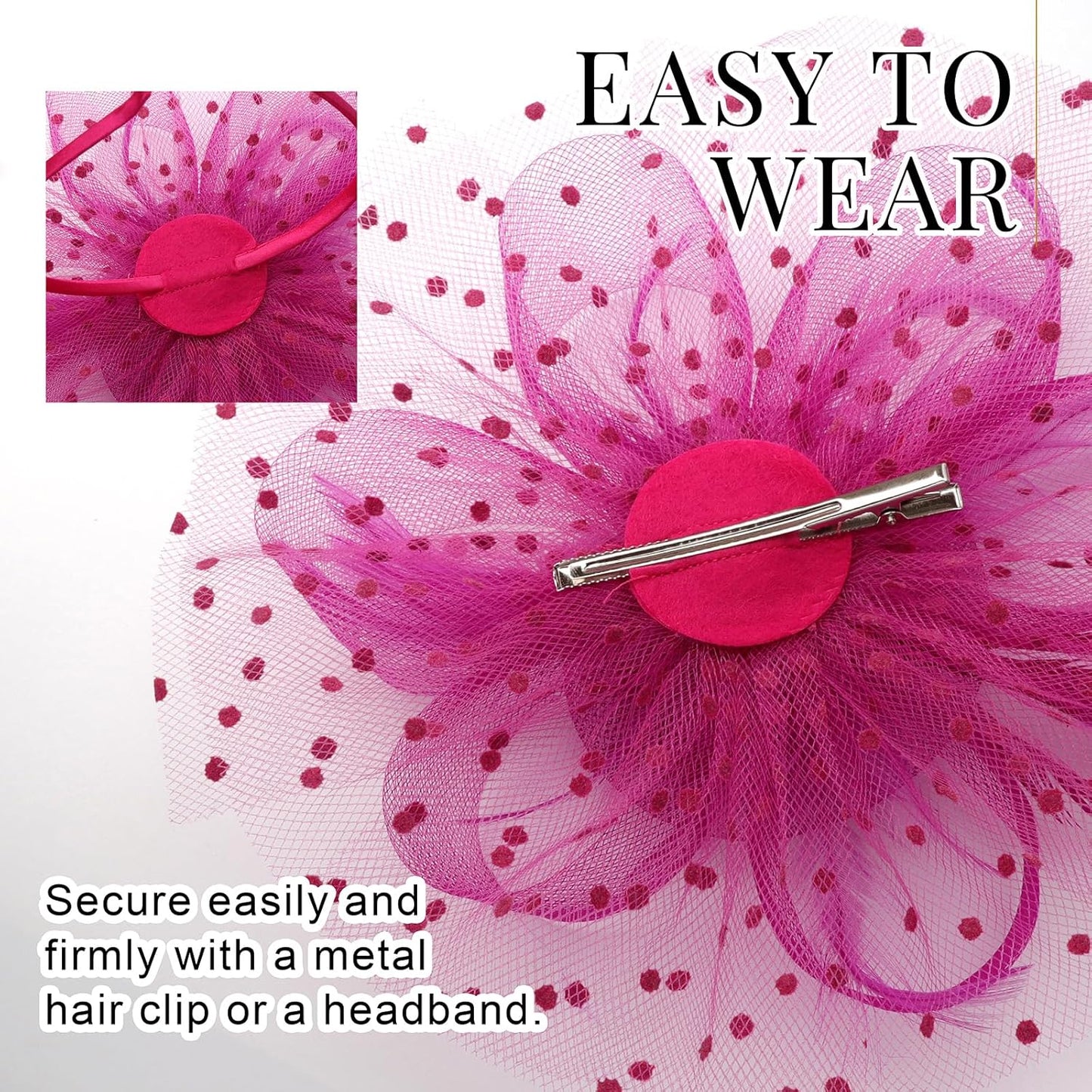 DRESHOW Fascinators Hat Flower Mesh Ribbons Feathers on a Headband and a Clip Tea Party Headwear for Girls and Women - Colors B