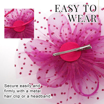 DRESHOW Fascinators Hat Flower Mesh Ribbons Feathers on a Headband and a Clip Tea Party Headwear for Girls and Women - Colors B
