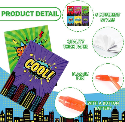 48Pcs Invisible Ink Pen with Anime Themed Notepads Animation Party Favors Spy Pens Magic Marker with Light Red White Video Game Mini Notebook for Birthday Gifts Goodie Bags Stuffers