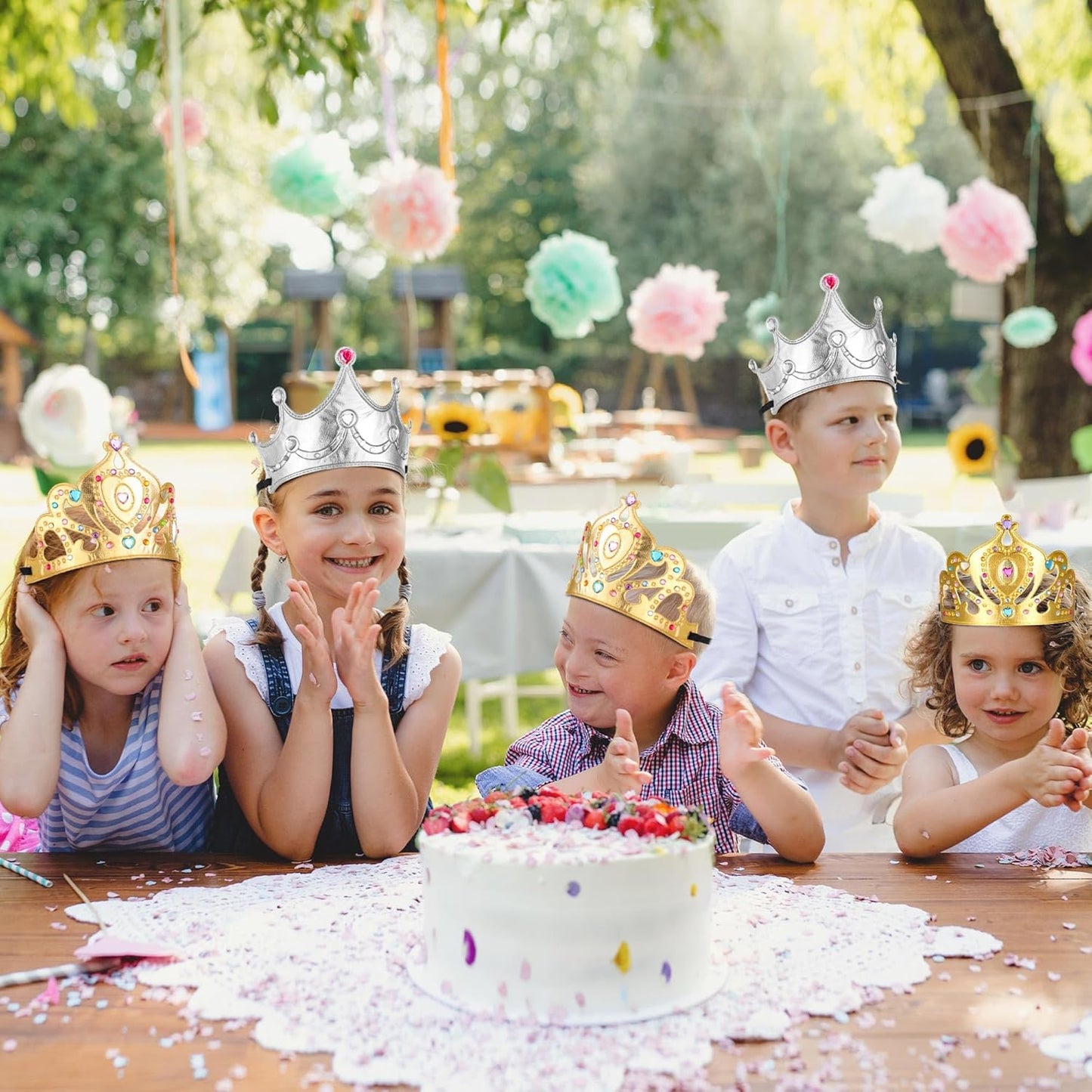 Yaomiao 66 Pieces Foam Princess Tiaras DIY Crowns Kids Party Favors Craft Crystal Diamond Sticker Girls Making Your Own Tiara (Gold)